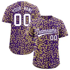 Purple Old Gold Leopard Print Baseball Jersey 1