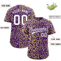 Purple Old Gold Leopard Print Baseball Jersey 2