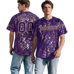 Purple Old Gold Shiny Gold Cracked Texture Baseball Jersey 1