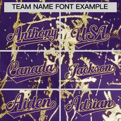 Purple Old Gold Shiny Gold Cracked Texture Baseball Jersey 4