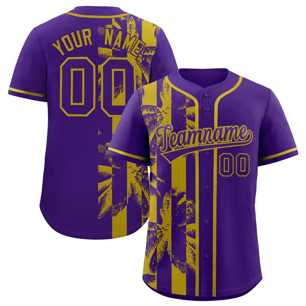 Purple Old Gold Split Coconut Tree Design Baseball Jersey