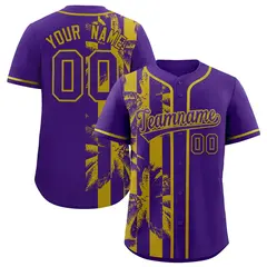 Purple Old Gold Split Coconut Tree Design Baseball Jersey 1