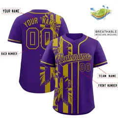 Purple Old Gold Split Coconut Tree Design Baseball Jersey 2