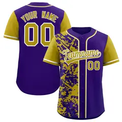 Purple Old Gold Split Graffiti Raglan Sleeve Baseball Jersey 1