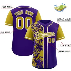 Purple Old Gold Split Graffiti Raglan Sleeve Baseball Jersey 2