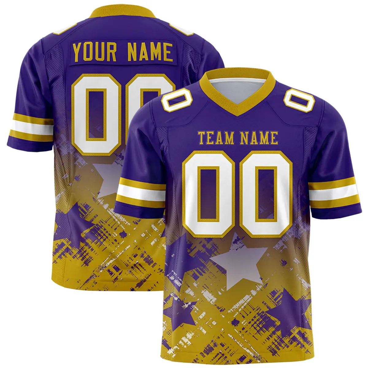 Purple Old Gold Star Gradient Flag Football Jersey