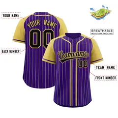 Purple Old Gold Stripe Raglan Sleeves Baseball Jersey 2