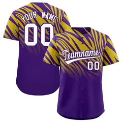 Purple Old Gold Tiger Stripe Gradient Animal Print Baseball Jersey 1
