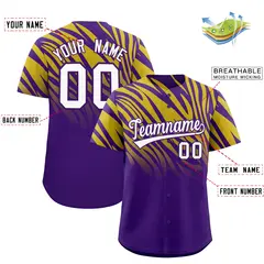 Purple Old Gold Tiger Stripe Gradient Animal Print Baseball Jersey 2