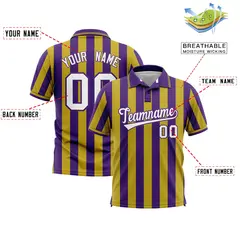 Purple Old Gold Vertical Stripes Performance Polo Shirt 2