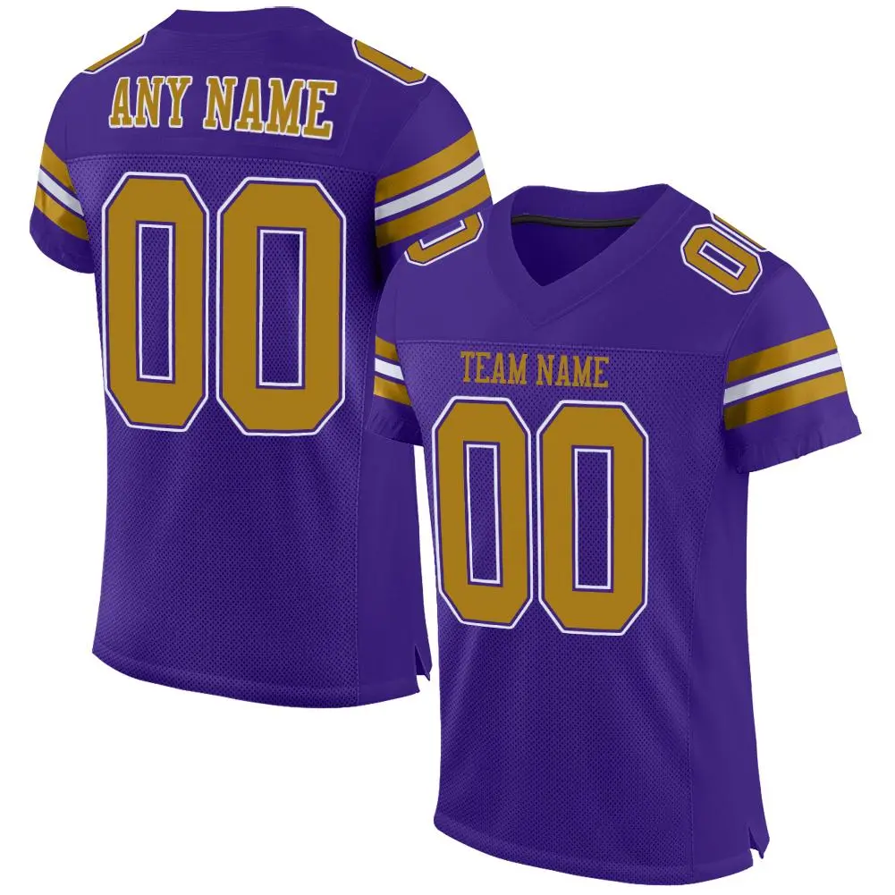Purple Old Gold-White Classic Style Mesh Football Jersey