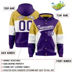 Purple Old Gold-White Color Block Varsity Full-Snap Letterman Jacket Hoodie 4