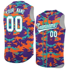 Purple Orange Aqua Camo Sleeveless Baseball Jersey