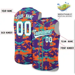Purple Orange Aqua Camo Sleeveless Baseball Jersey 2