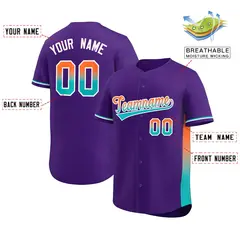 Purple Orange Aqua Gradient Side Authentic Baseball Jersey 2