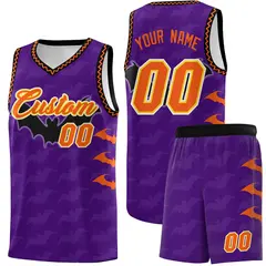 Purple Orange Bat Pattern Halloween Basketball Jersey