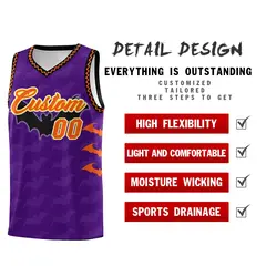 Purple Orange Bat Pattern Halloween Basketball Jersey 2