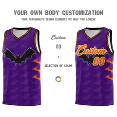Purple Orange Bat Pattern Halloween Basketball Jersey 3