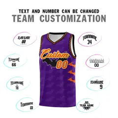 Purple Orange Bat Pattern Halloween Basketball Jersey 4