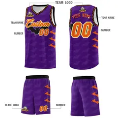 Purple Orange Bat Pattern Halloween Basketball Jersey 5