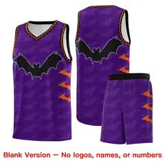 Purple Orange Bat Pattern Halloween Basketball Jersey 7