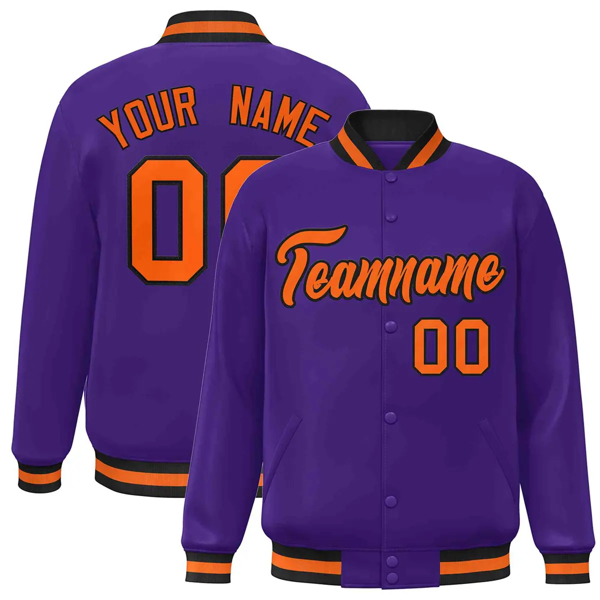 Purple Orange-Black Varsity Full-Snap Letterman Jacket