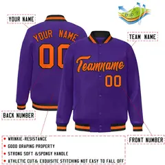 Purple Orange-Black Varsity Full-Snap Letterman Jacket 2