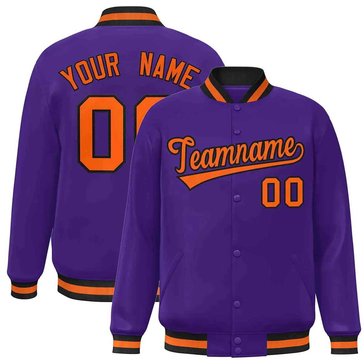 Purple Orange-Black Varsity Full-Snap Letterman Jacket