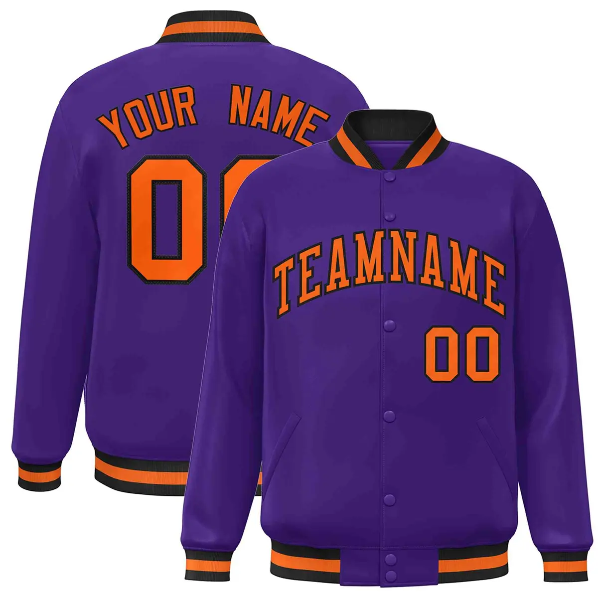 Purple Orange-Black Varsity Full-Snap Letterman Jacket