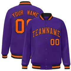 Purple Orange-Black Varsity Full-Snap Letterman Jacket