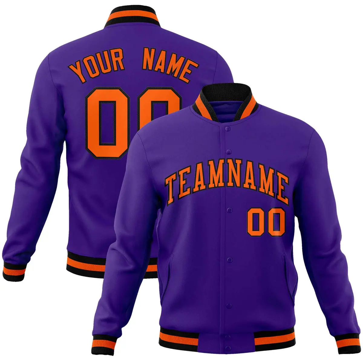 Purple Orange-Black Varsity Full-Snap Letterman Jacket