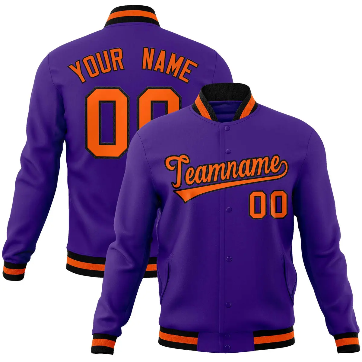 Purple Orange-Black Varsity Full-Snap Letterman Jacket