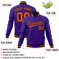 Purple Orange-Black Varsity Full-Snap Letterman Jacket 4
