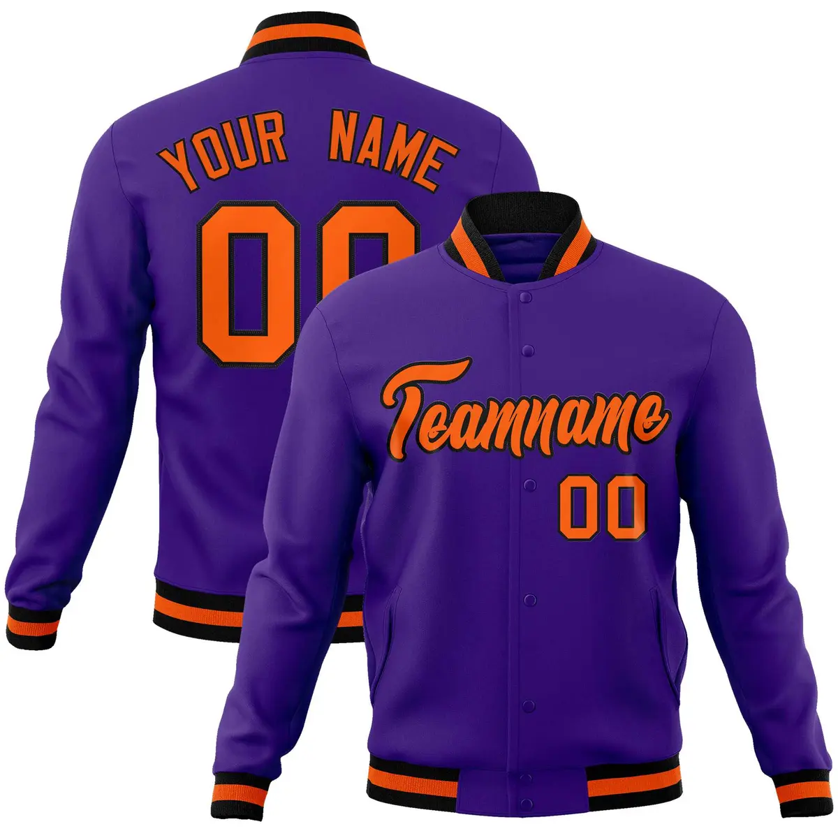 Purple Orange-Black Varsity Full-Snap Letterman Jacket