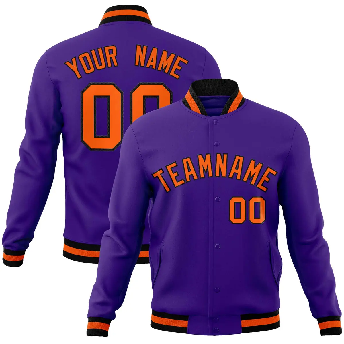 Purple Orange-Black Varsity Full-Snap Letterman Jacket
