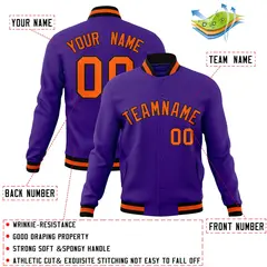 Purple Orange-Black Varsity Full-Snap Letterman Jacket 4