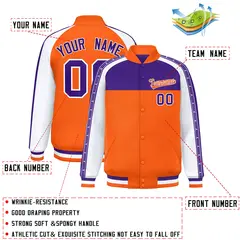 Purple Orange Color Block K-Ribbon Varsity Letterman Jacket 2