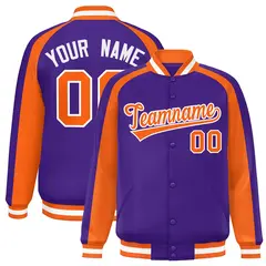 Purple Orange Color Block Raglan Varsity Letterman Jacket 1