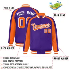Purple Orange Color Block Raglan Varsity Letterman Jacket 2