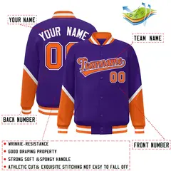 Purple Orange Color Block Varsity Letterman Baseball Jacket 2