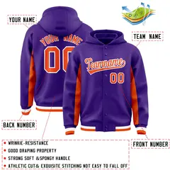 Purple Orange Color Block Varsity Letterman Hoodie Jacket 4