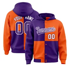 Purple Orange Color Block Varsity Letterman Jacket Hoodie 1