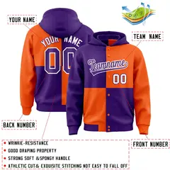Purple Orange Color Block Varsity Letterman Jacket Hoodie 4