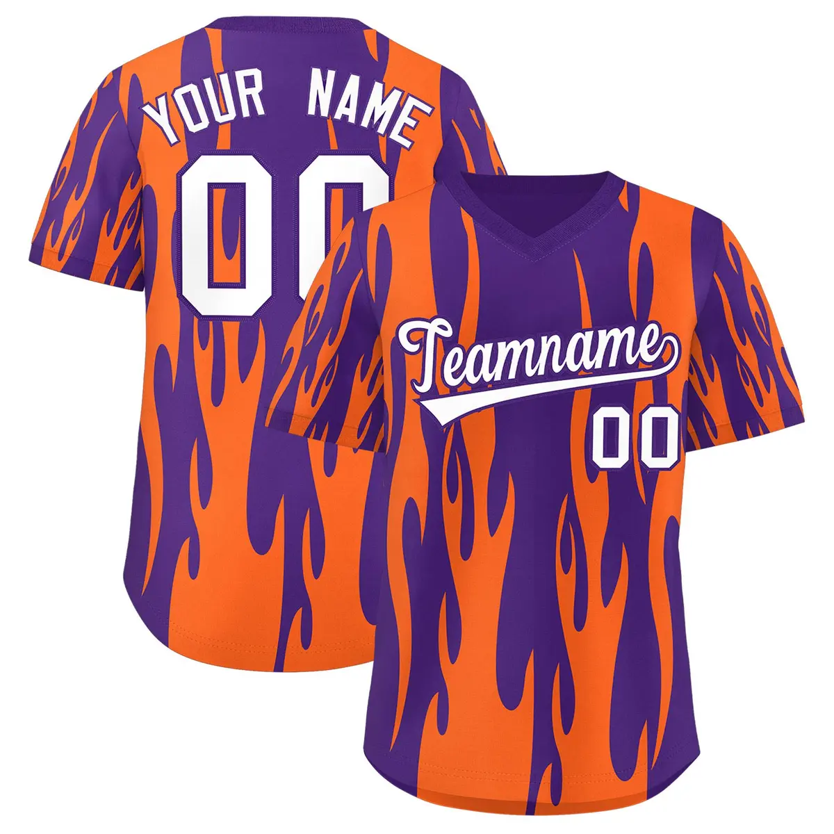 Purple Orange Flame Pattern Pullover Baseball Jersey