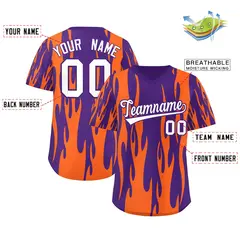 Purple Orange Flame Pattern Pullover Baseball Jersey 2