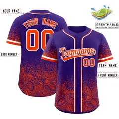 Purple Orange Floral Gradient Full Button Baseball Jersey 2