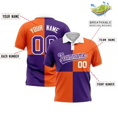 Purple Orange Four Squares Performance Polo Shirt 2