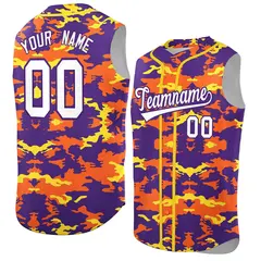 Purple Orange Gold Camo Sleeveless Baseball Jersey 1