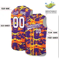 Purple Orange Gold Camo Sleeveless Baseball Jersey 2