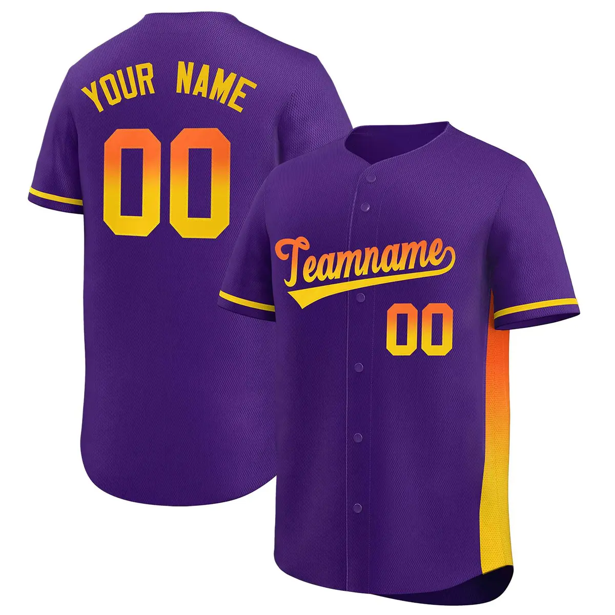 Purple Orange Gold Gradient Side Authentic Baseball Jersey